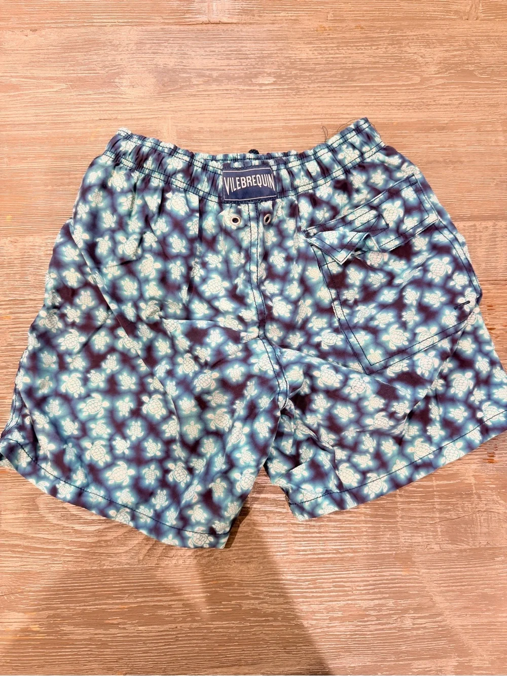Vilebrequin Teal Polo-Style Swim Top with Navy Turtle Swim Trunks